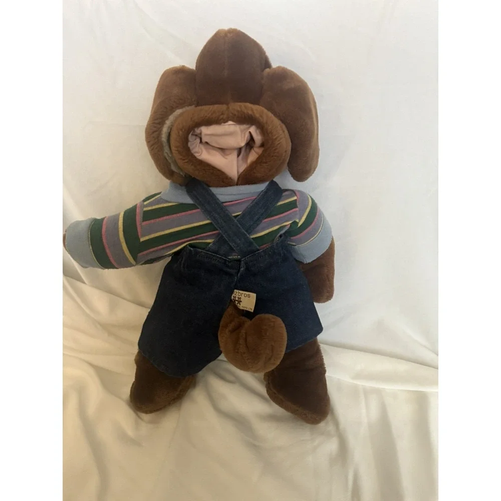 VTG- Wrinkles Dog Puppet- Dark Brown / Stripe Shirt/ Jean Overalls